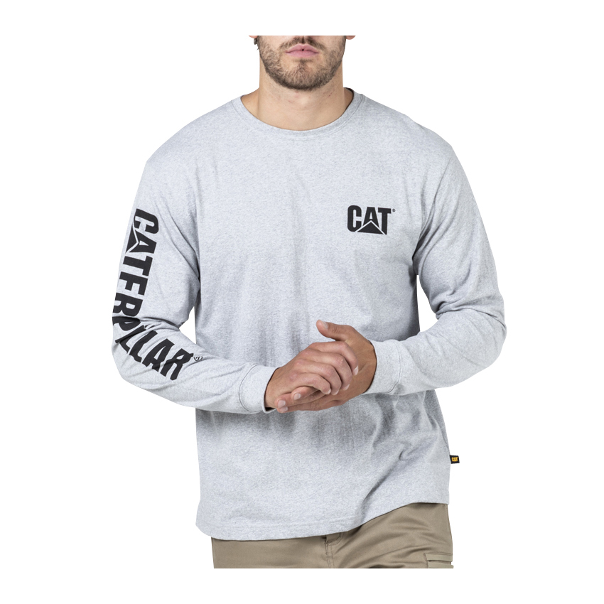 Caterpillar Clothing South Africa - Cat Men's Trademark Banner L/S T-Shirts Grey FX2564731